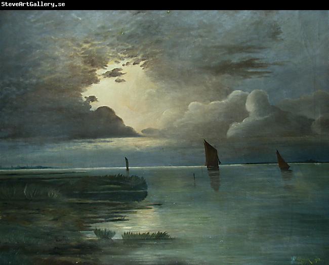 Andreas Achenbach Sonnenuntergang am Meer mit aufziehendem Gewitter